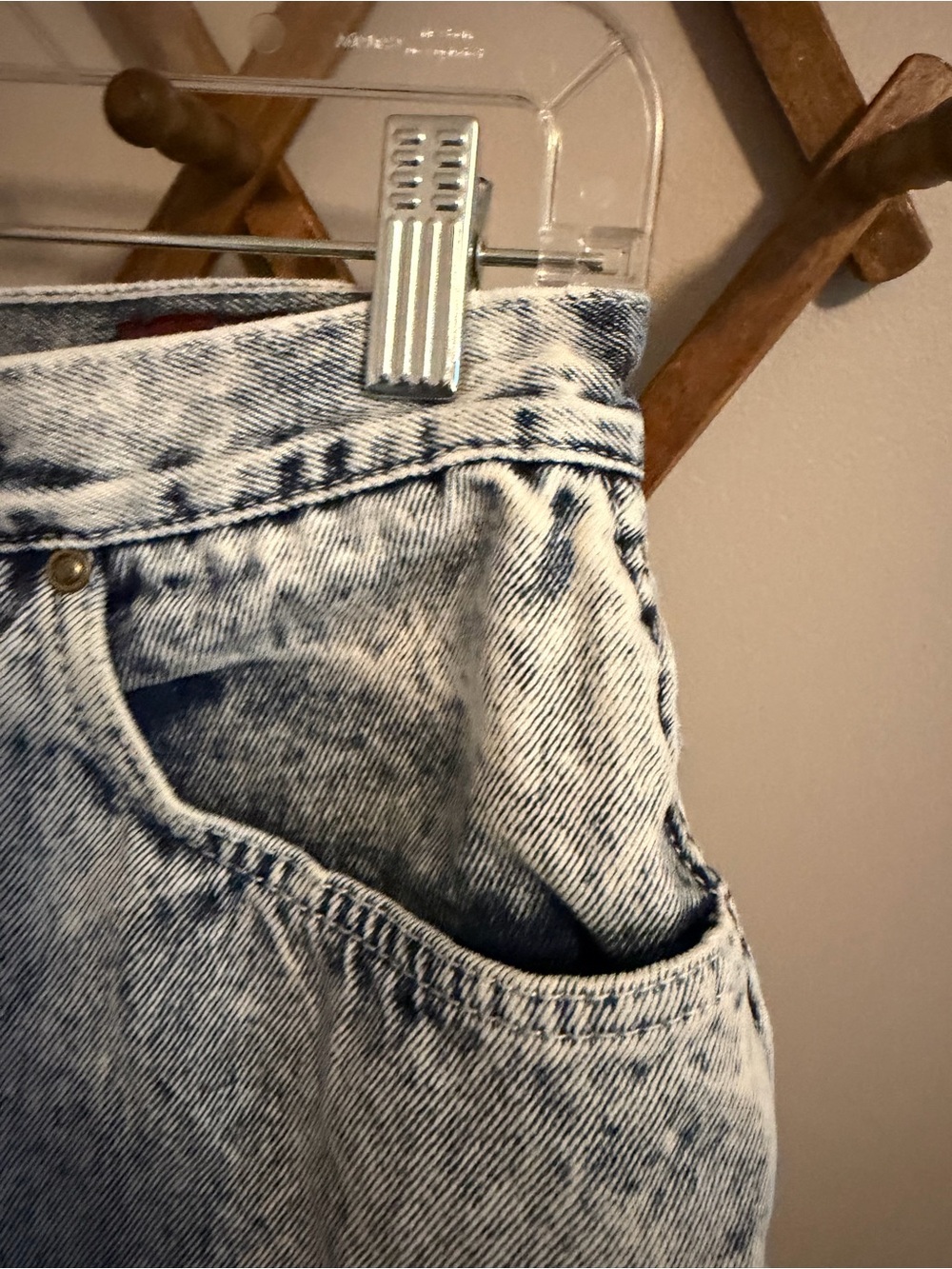Vintage Unleaded High Waisted Acid Wash Denim Pencil Mini Skirt Blue S - Picture 3 of 6